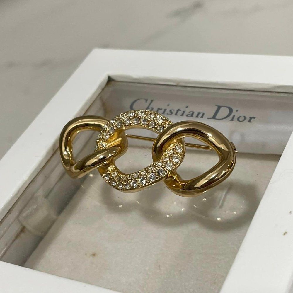 Vintage Christian Dior Link Swarovski Crystal Brooch