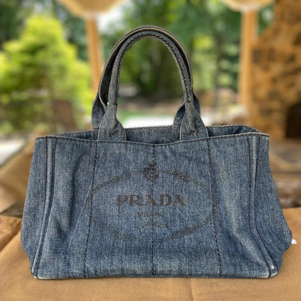 PRADA CANAPA Tote Bag, Large Tote, Handbag, Denim Canvas 100% AUTHENTIC!