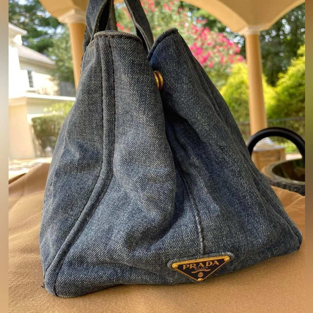 PRADA CANAPA Tote Bag, Large Tote, Handbag, Denim Canvas 100% AUTHENTIC!